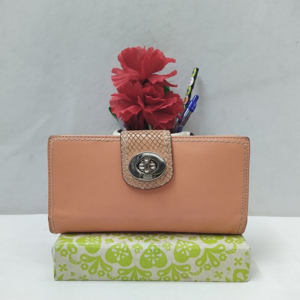 Coach Orange Leather Turn Lock Credit Card ID Window Bifold Wallet